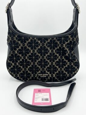 kate spade Black Floral Jacquard Shoulder Bag with Removable Strap